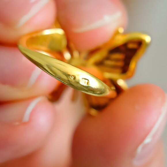 Baltic Amber Gold Butterfly Ring- 14k Gold Plated S925 - Picture 6 of 7